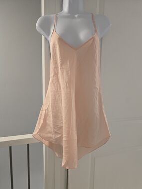 Vintage 90's Linda Bis 100% Silk Peachy V-Neck Spaghetti Strap Slip Dress